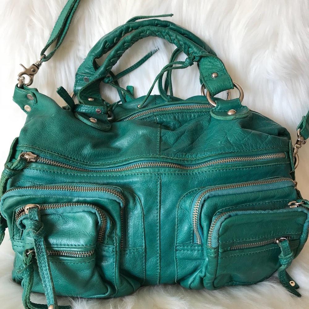 Teal Green Leather Hobo Bag